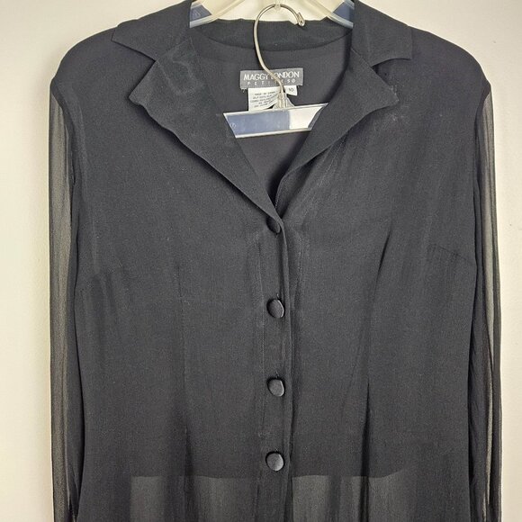 Maggy London Sheer Black Long Buttoned Duster Silk Jacket and Pants Size 10 Pet - Picture 3 of 13